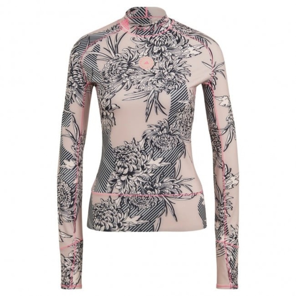 Adidas by Stella McCartney Blush Pink Floral Long Sleeve Mock Neck Top